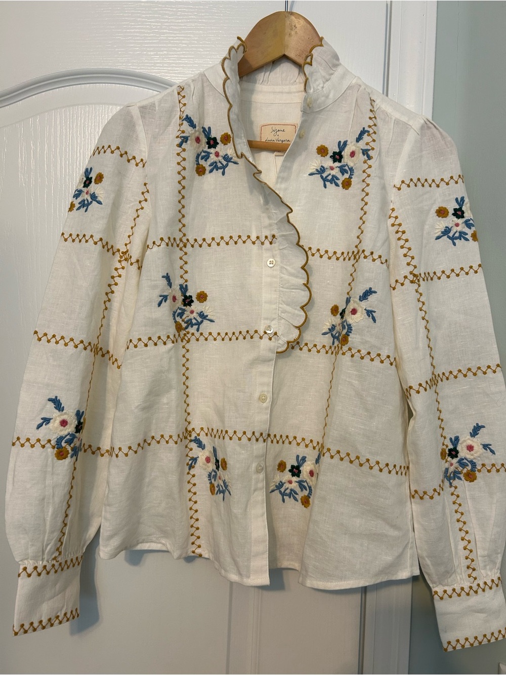 Chlo Shirt - Sezane x Lucia Vergara - Aciano Embroidery - US2 / FR34 - Picture 5 of 14